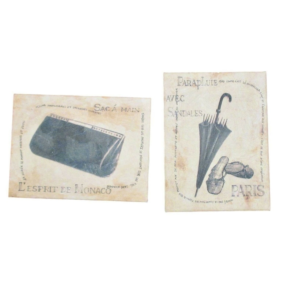 French Paris Black Beige Drawings Fashion Purse Umbrella Small Canvas Print Art